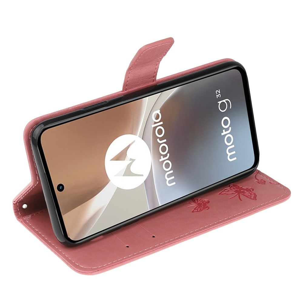Étui en cuir à papillons pour Motorola Moto G32, rose