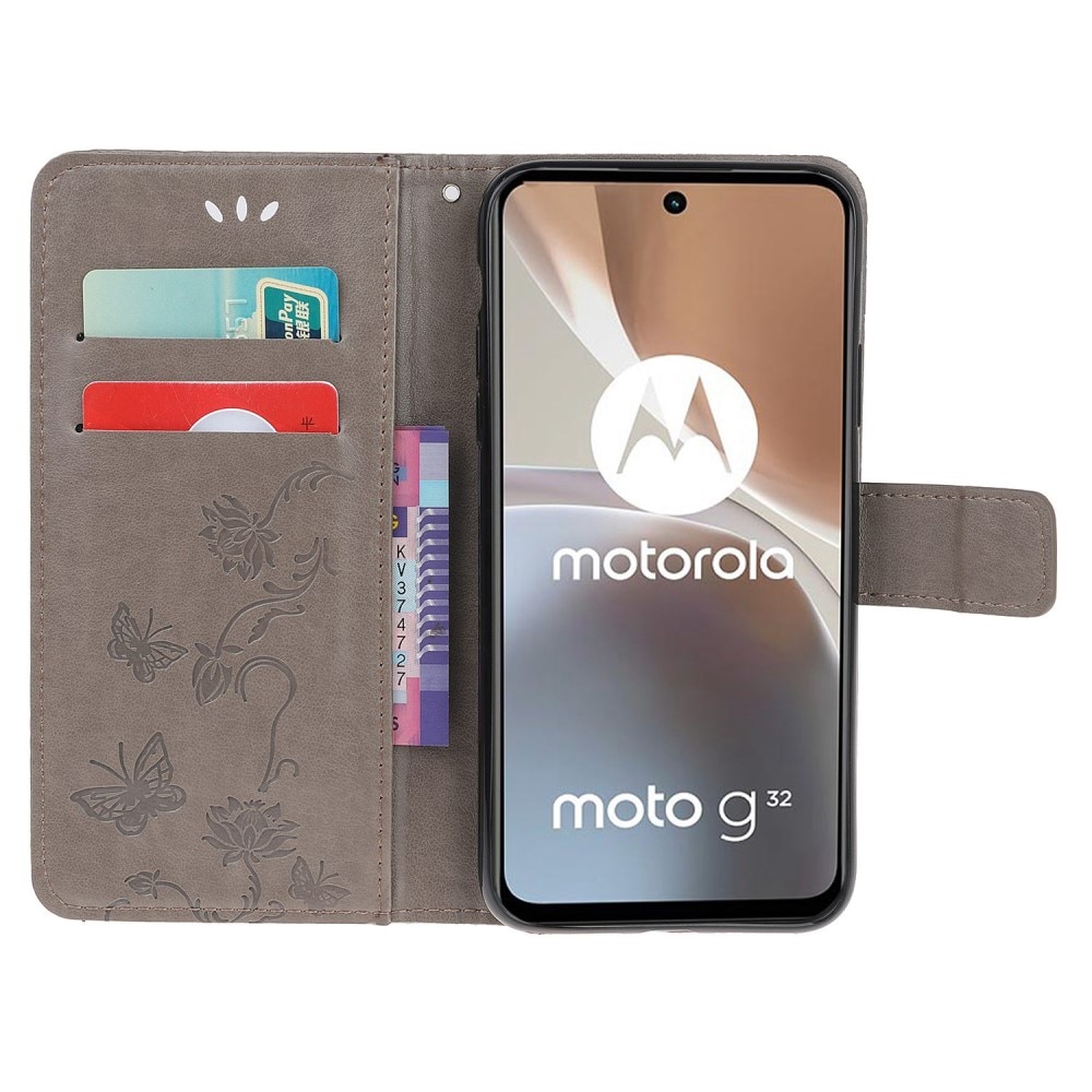 Étui en cuir à papillons pour Motorola Moto G32, gris