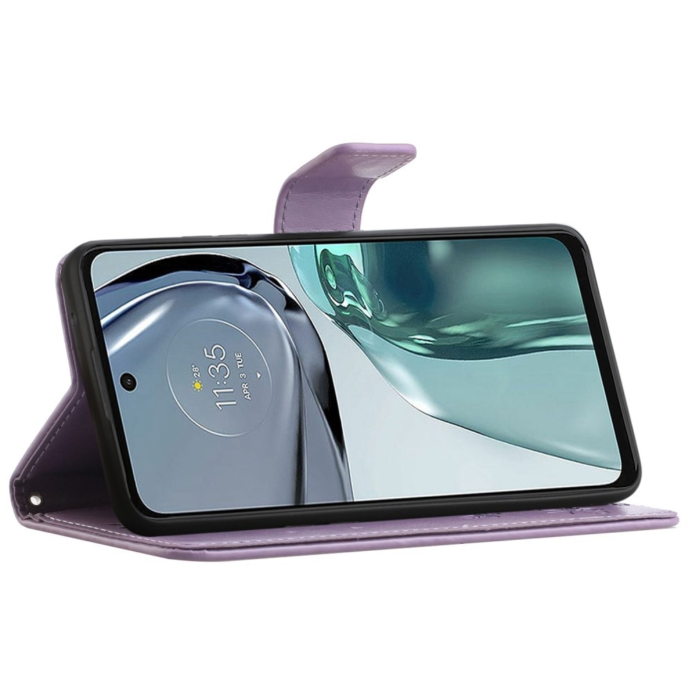 Étui en cuir à papillons pour Motorola Moto G62, violet