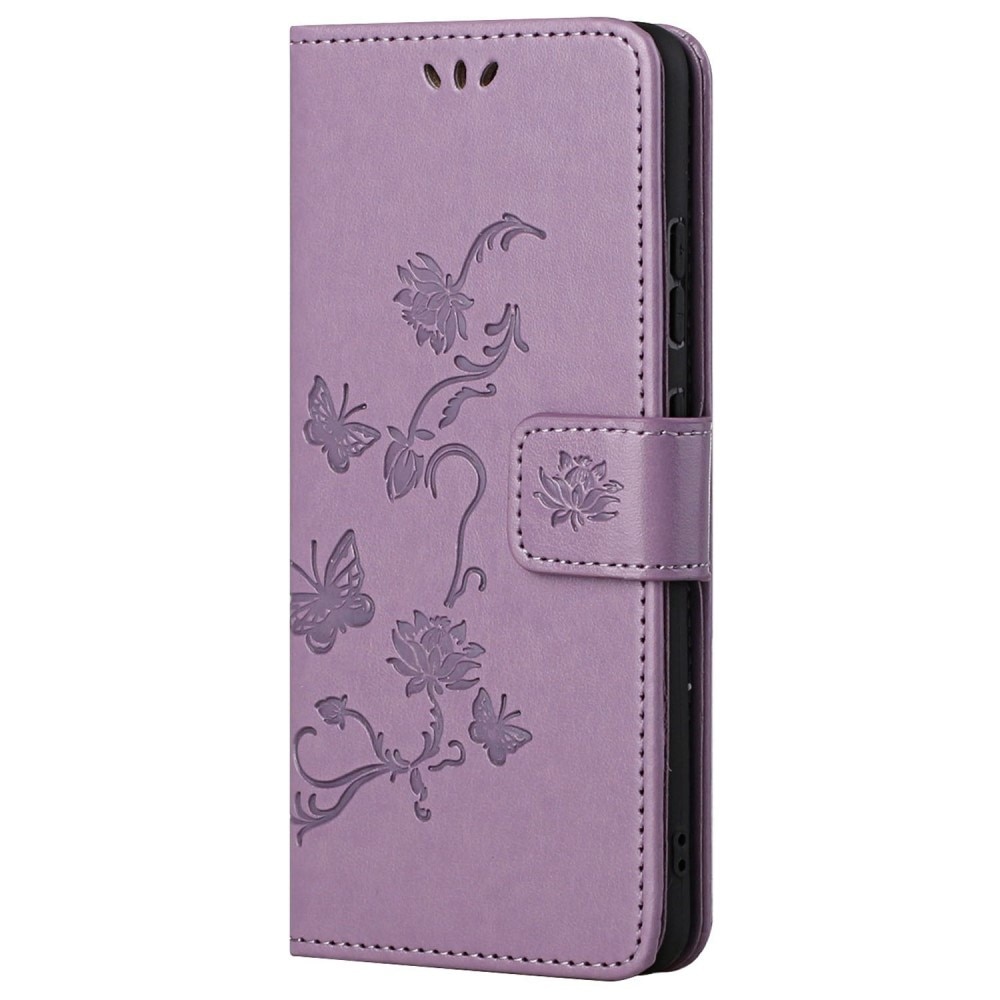 Étui en cuir à papillons pour Motorola Moto G62, violet