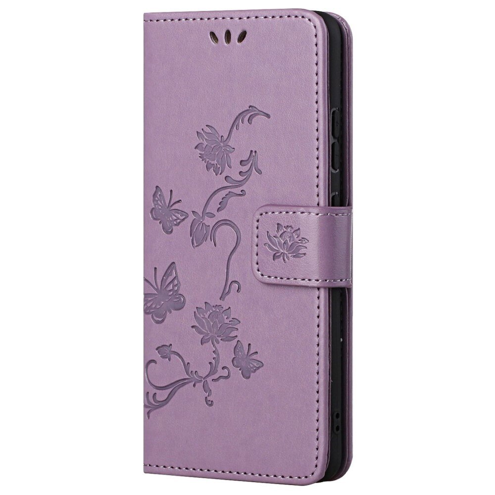 Étui en cuir à papillons pour Motorola Moto G62, Violet
