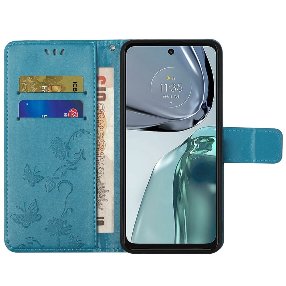 Étui en cuir à papillons pour Motorola Moto G62, Bleu