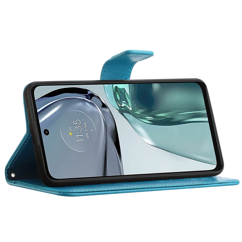 Étui en cuir à papillons pour Motorola Moto G62, bleu