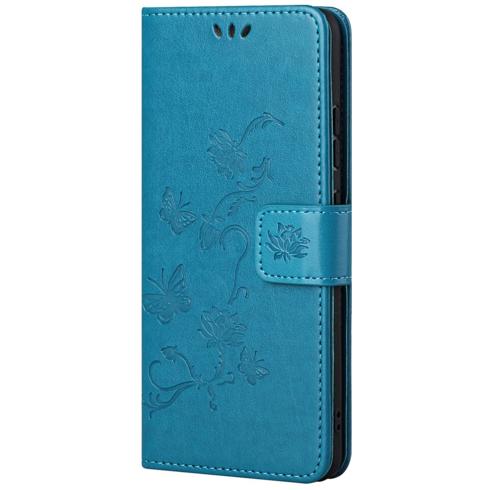 Étui en cuir à papillons pour Motorola Moto G62, Bleu