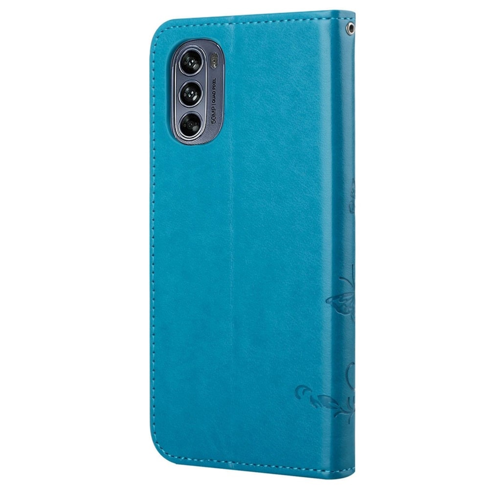 Étui en cuir à papillons pour Motorola Moto G62, bleu