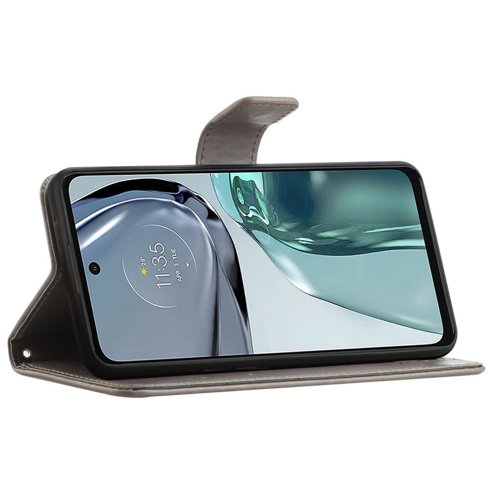 Étui en cuir à papillons pour Motorola Moto G62, gris