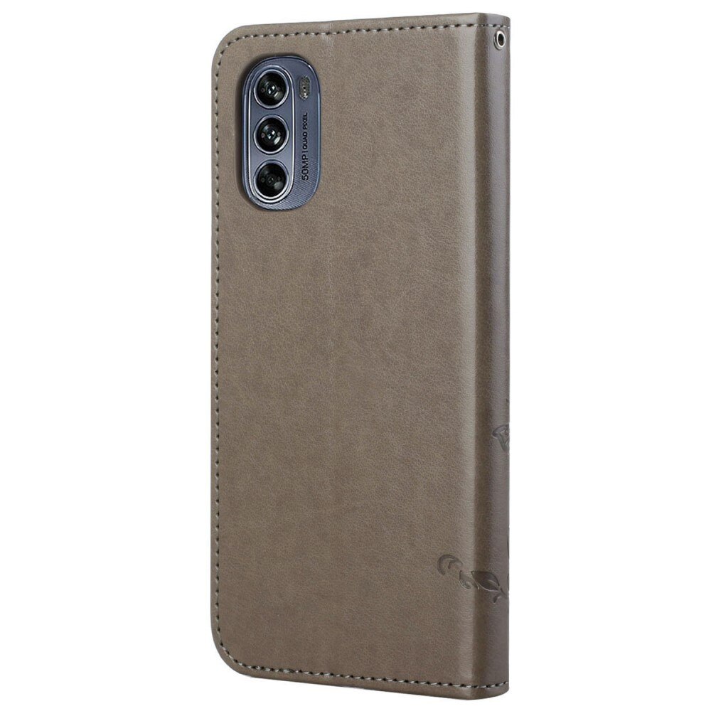 Étui en cuir à papillons pour Motorola Moto G62, Gris