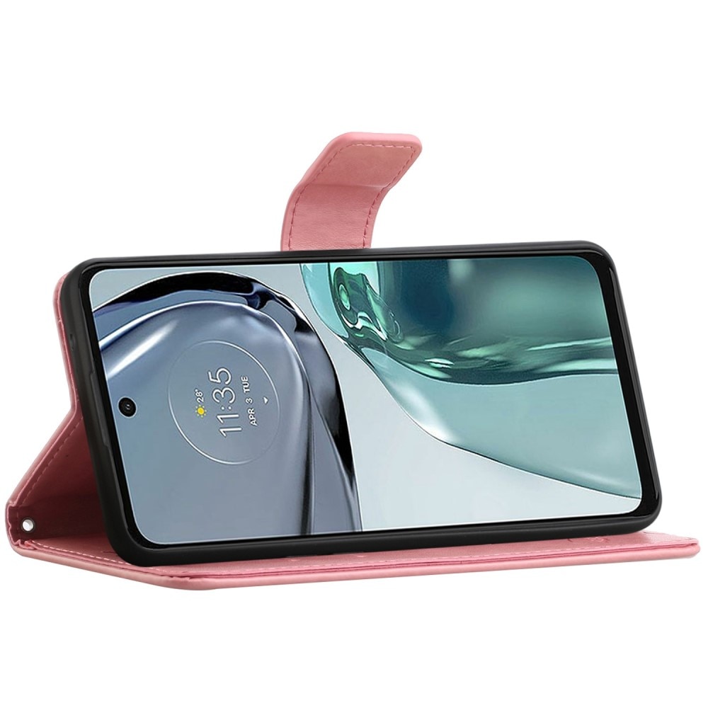Étui en cuir à papillons pour Motorola Moto G62, rose