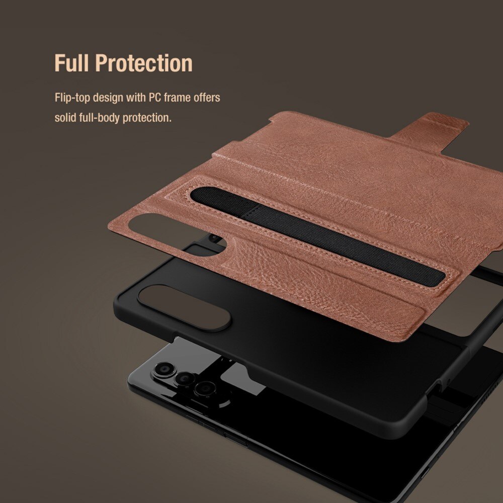 Coque Leather Case with Pen Slot Samsung Galaxy Z Fold 4 Marron