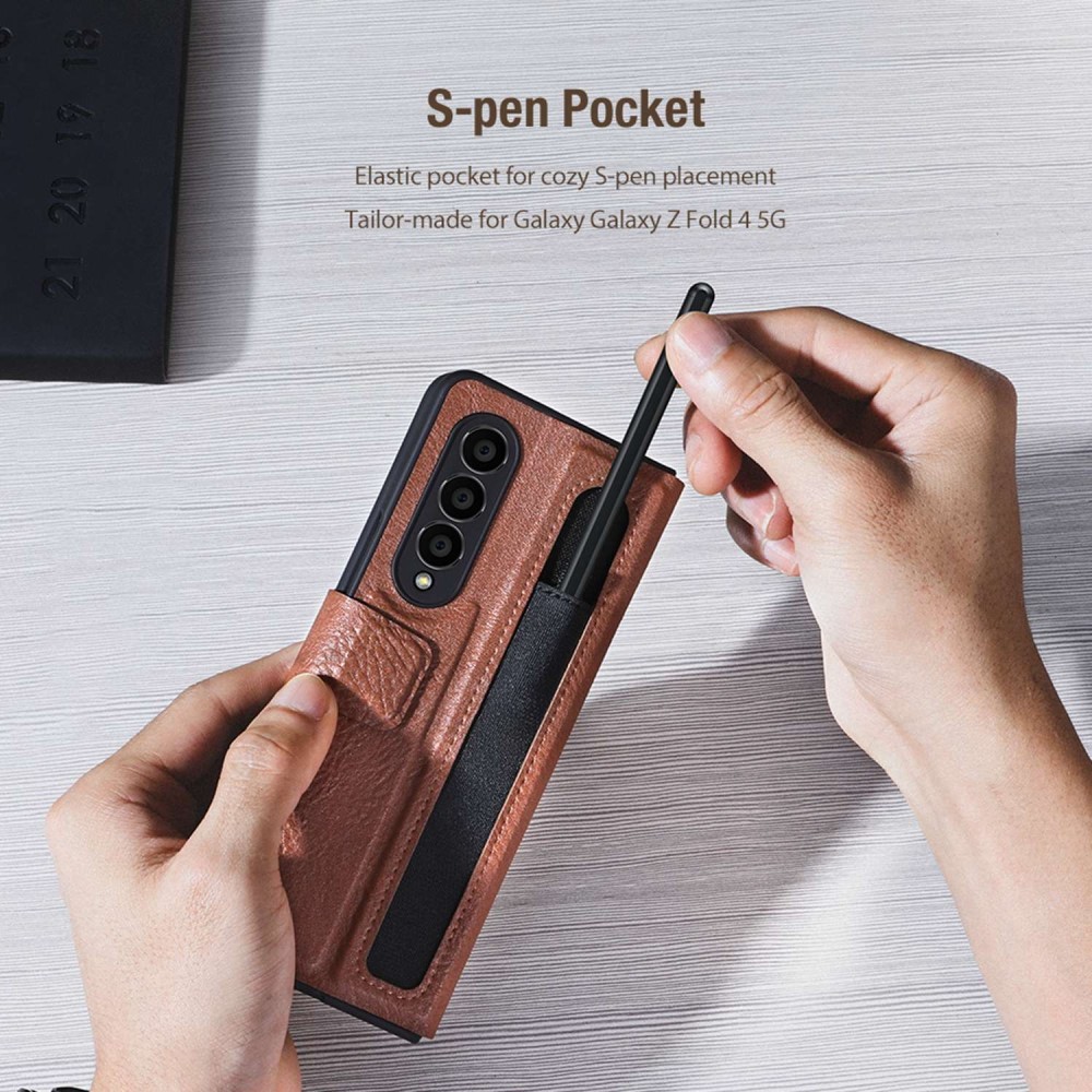 Coque Leather Case with Pen Slot Samsung Galaxy Z Fold 4 Marron