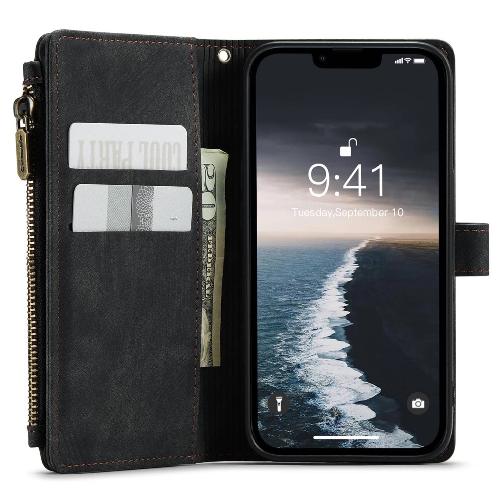 Étui portefeuille à glissière iPhone 14 Noir