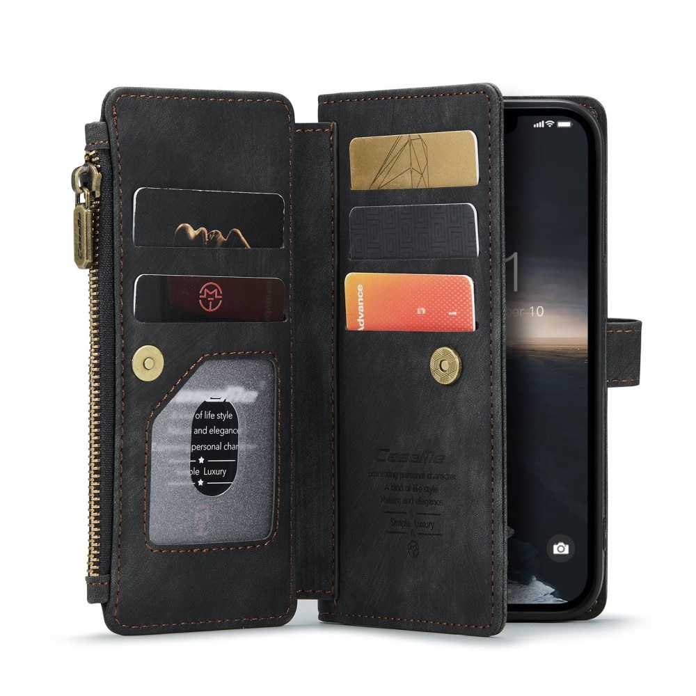 Étui portefeuille à glissière iPhone 14, Noir