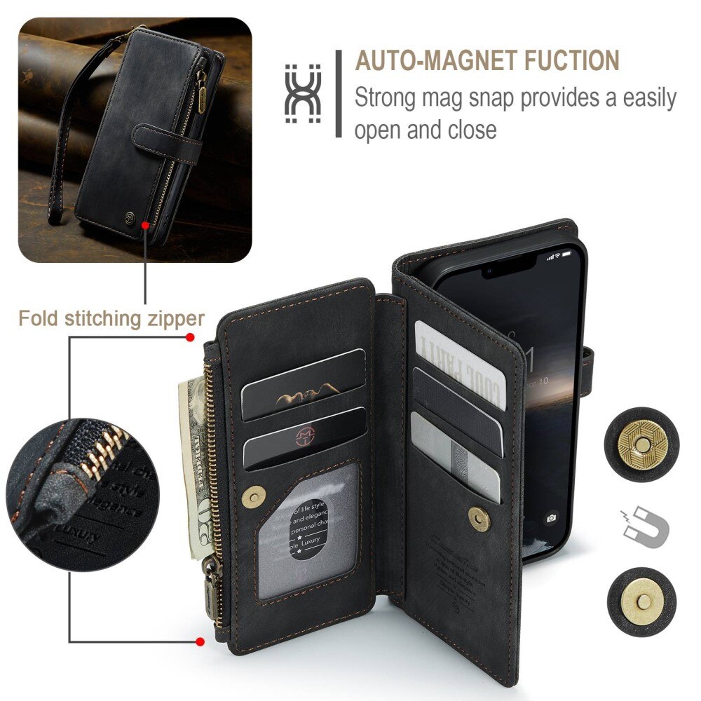 Étui portefeuille à glissière iPhone 14, Noir