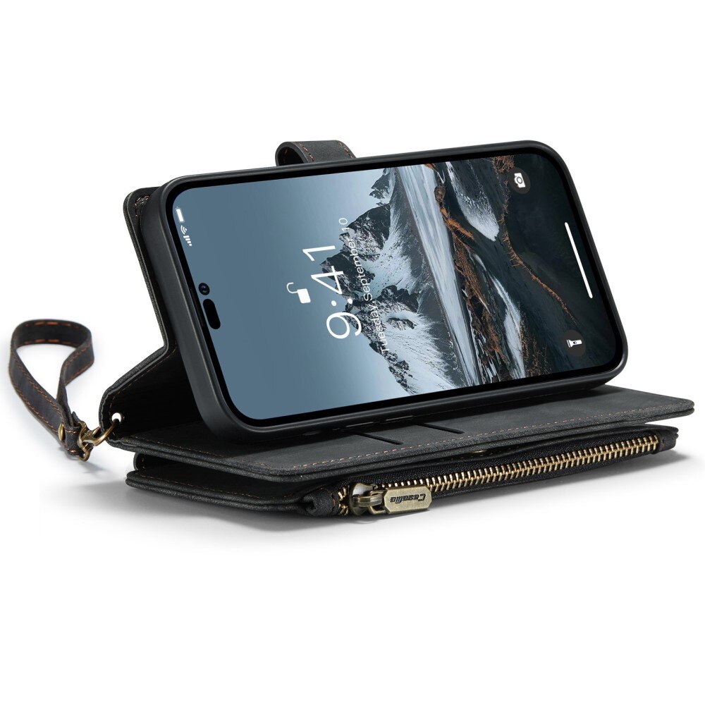 Étui portefeuille à glissière iPhone 14 Pro, Noir