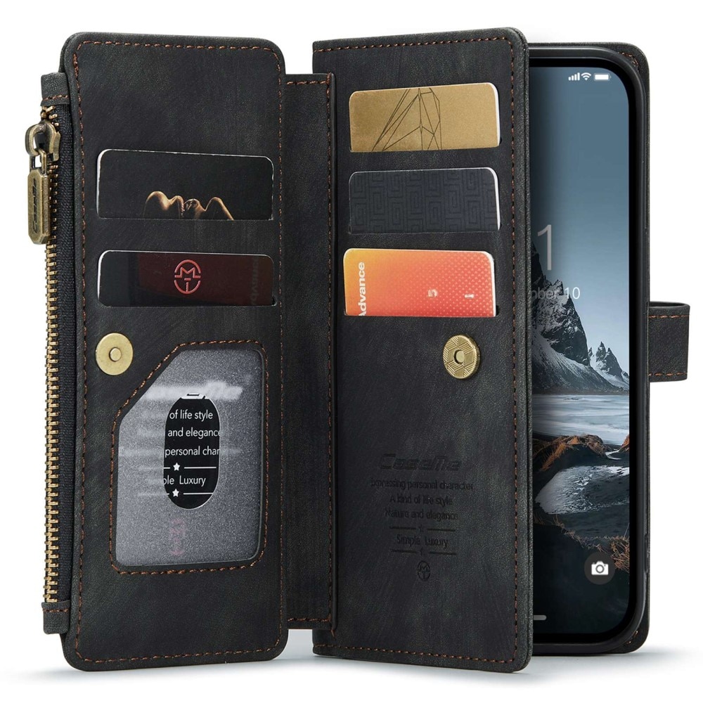 Étui portefeuille à glissière iPhone 14 Pro, Noir