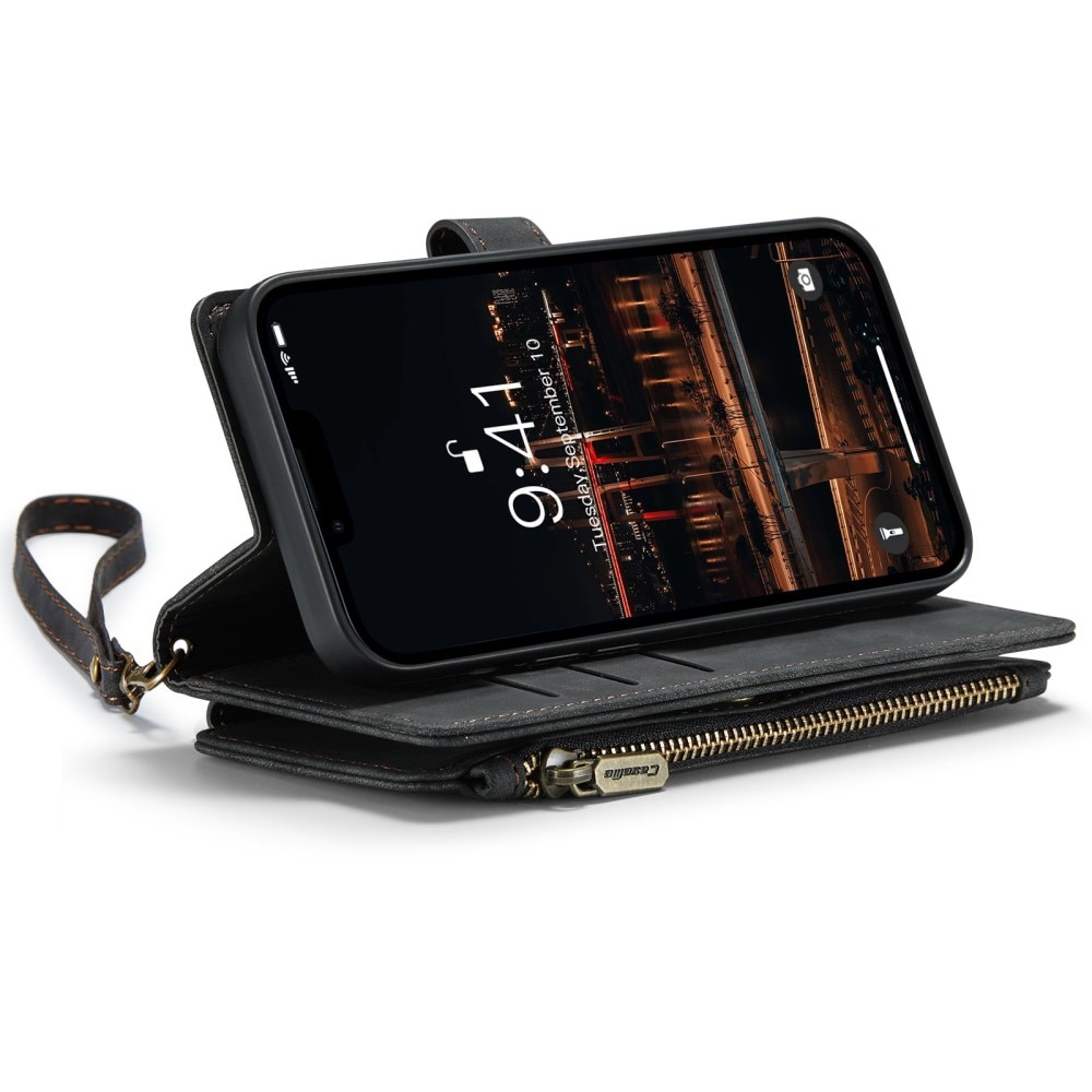 Étui portefeuille à glissière iPhone 14 Plus Noir