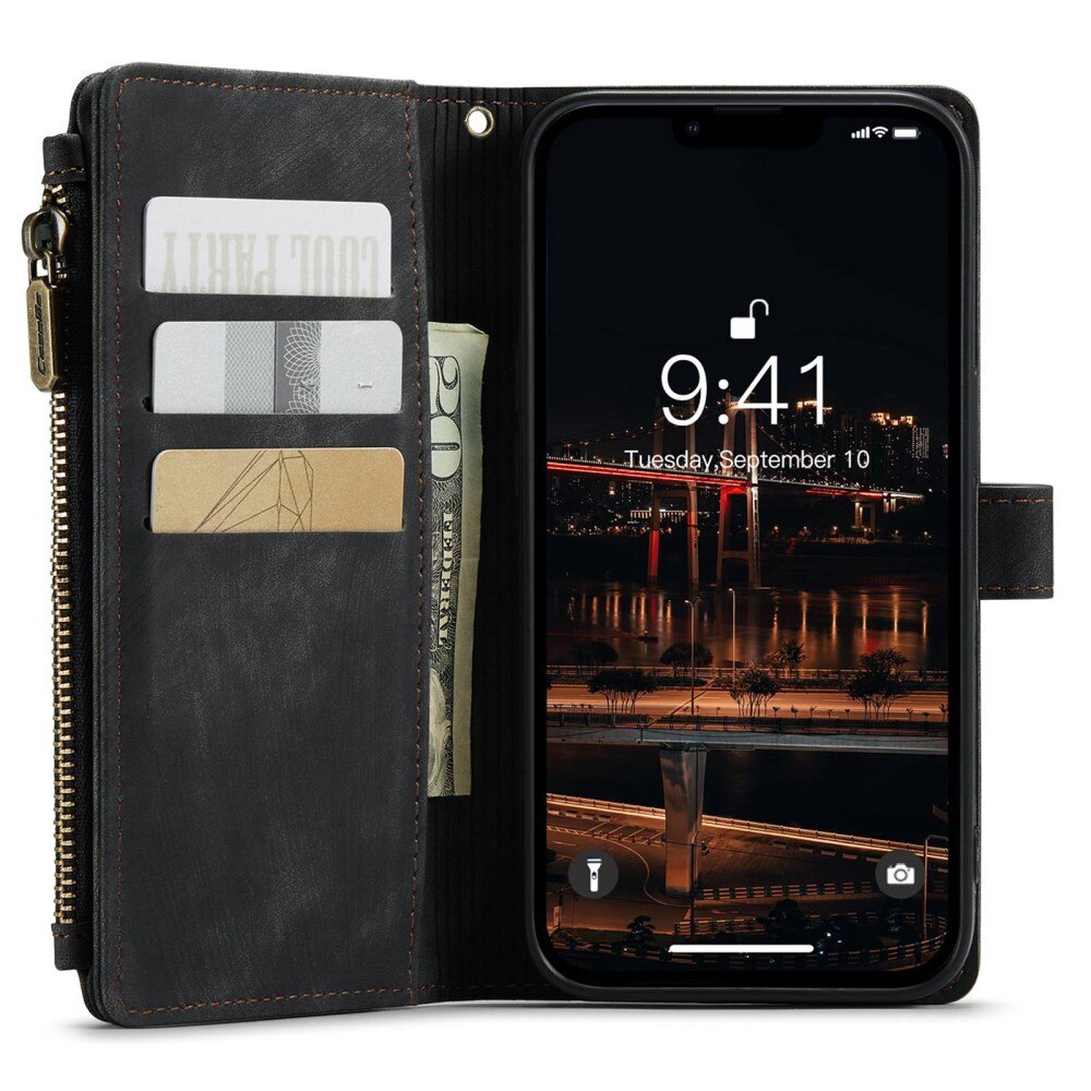 Étui portefeuille à glissière Apple iPhone 14 Plus, Noir
