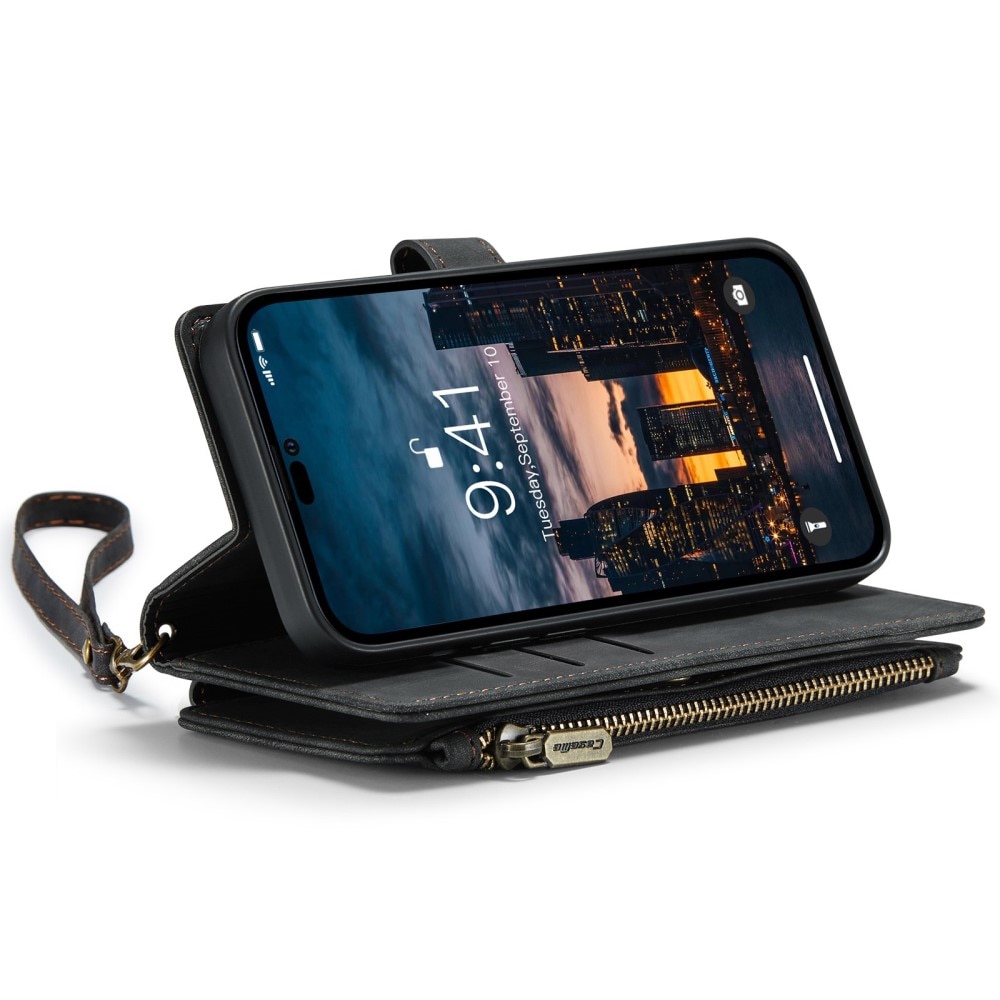 Étui portefeuille à glissière iPhone 14 Pro Max, Noir
