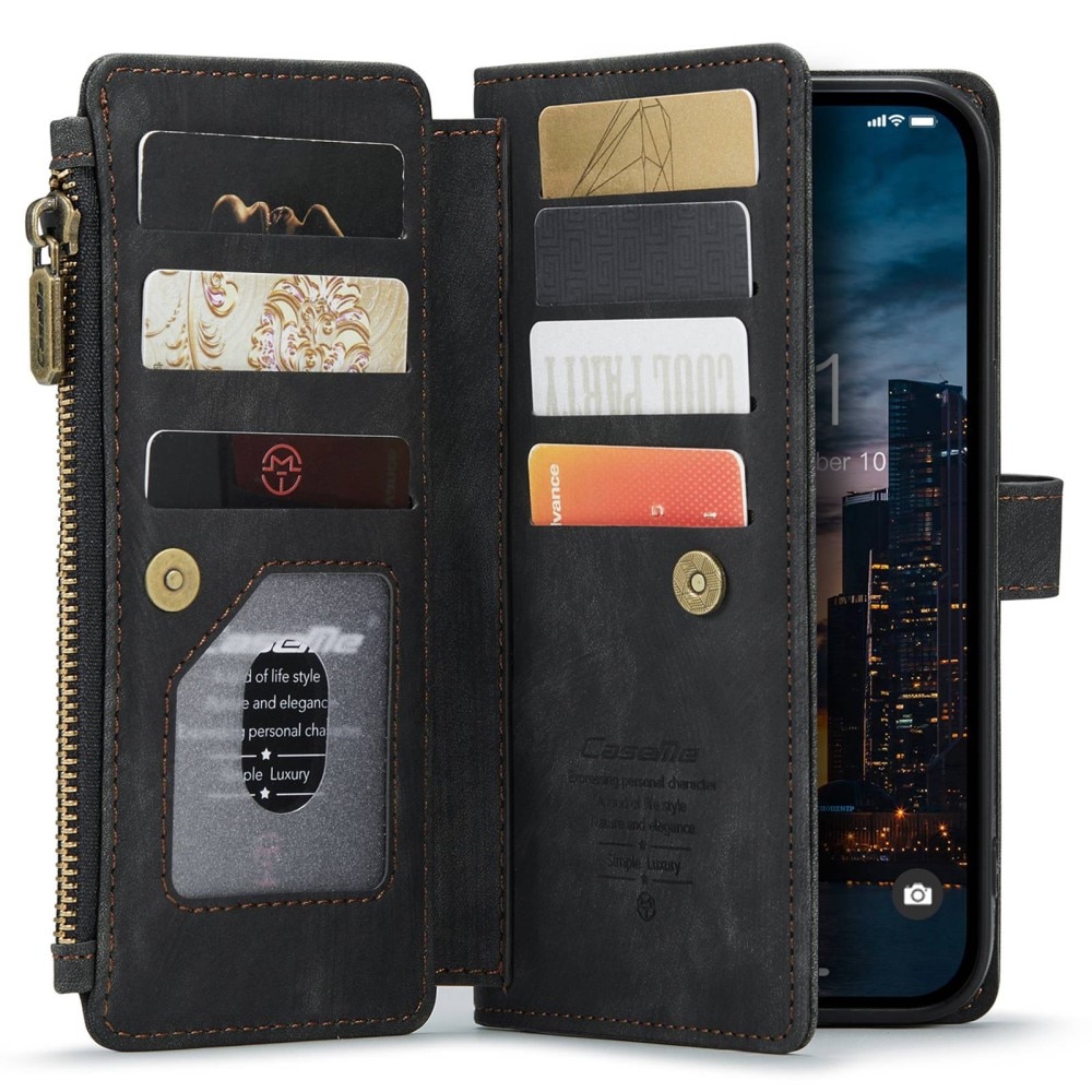 Étui portefeuille à glissière iPhone 14 Pro Max, Noir
