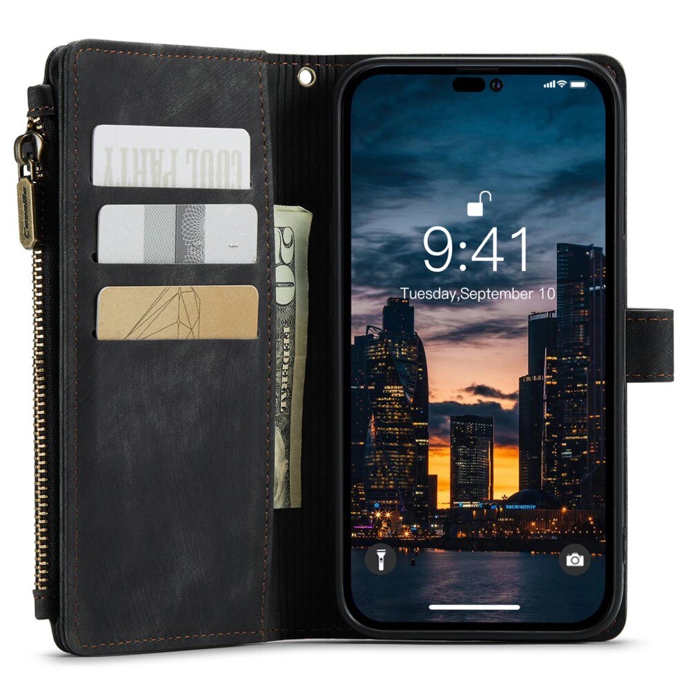 Étui portefeuille à glissière iPhone 14 Pro Max, Noir