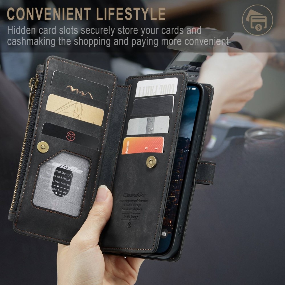 Étui portefeuille à glissière iPhone 14 Pro Max, Noir