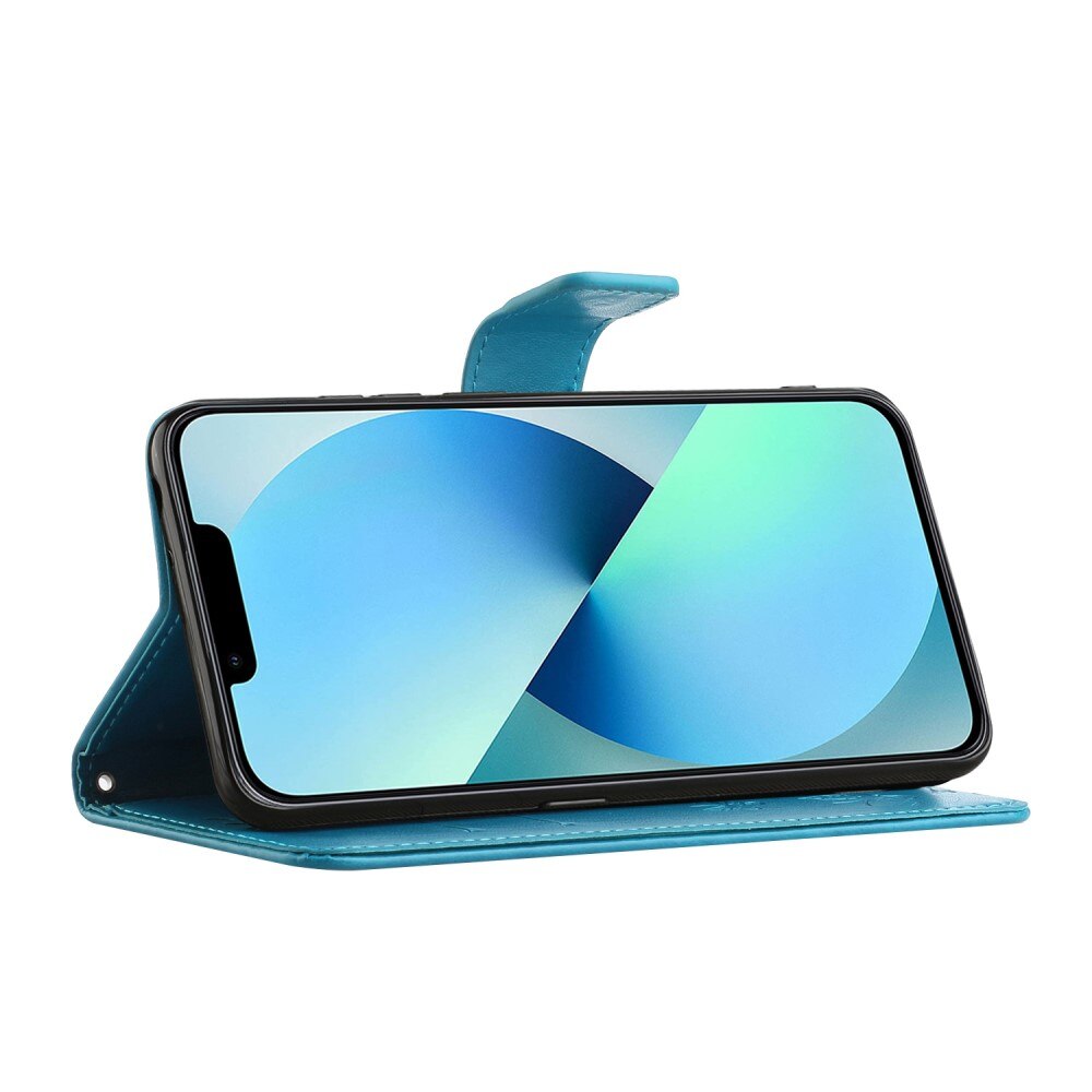 Étui en cuir à papillons pour iPhone 14, Bleu