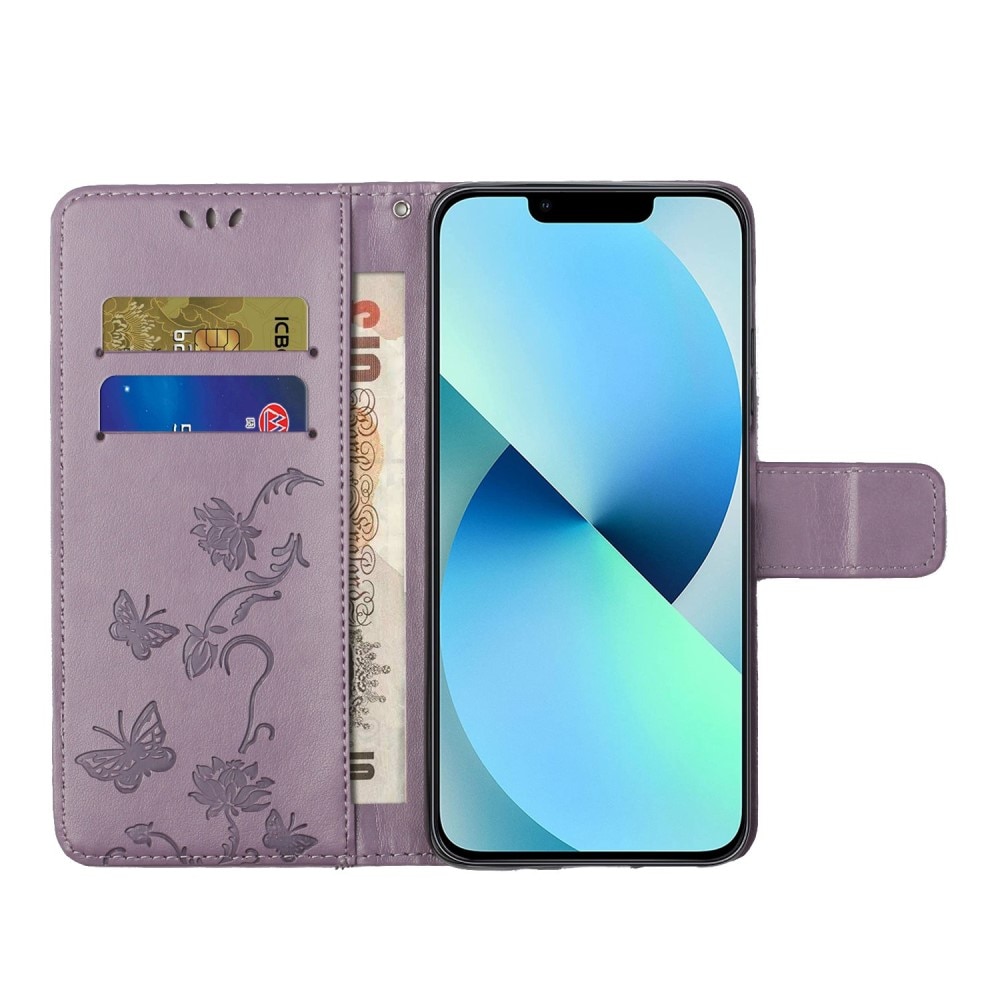 Étui en cuir à papillons pour iPhone 14, violet