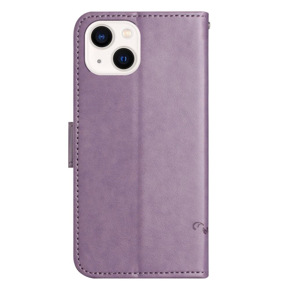 Étui en cuir à papillons pour iPhone 14, violet