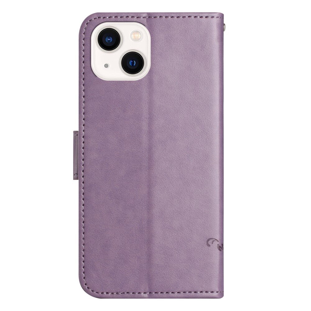 Étui en cuir à papillons pour iPhone 14, Violet