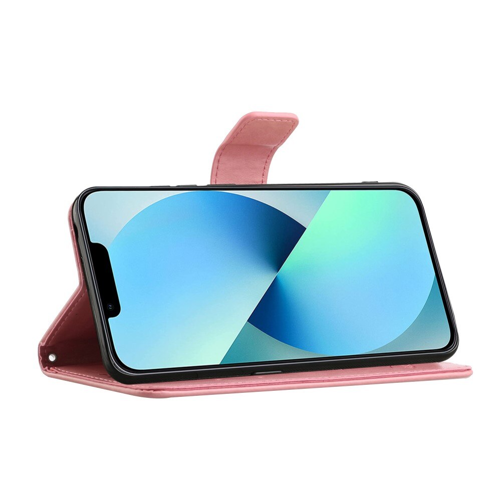 Étui en cuir à papillons pour Apple iPhone 14, Rose