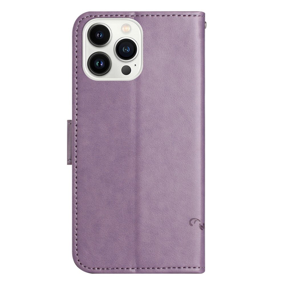 Étui en cuir à papillons pour iPhone 14 Pro, violet