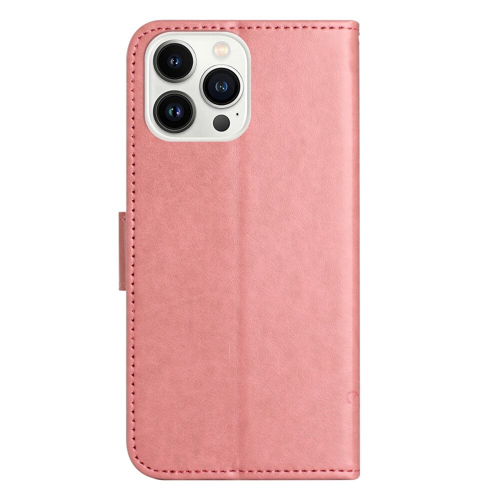 Étui en cuir à papillons pour Apple iPhone 14 Pro, Rose