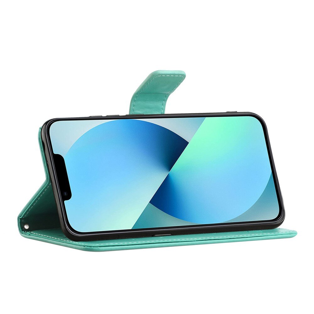 Étui en cuir à papillons pour Apple iPhone 14, Vert