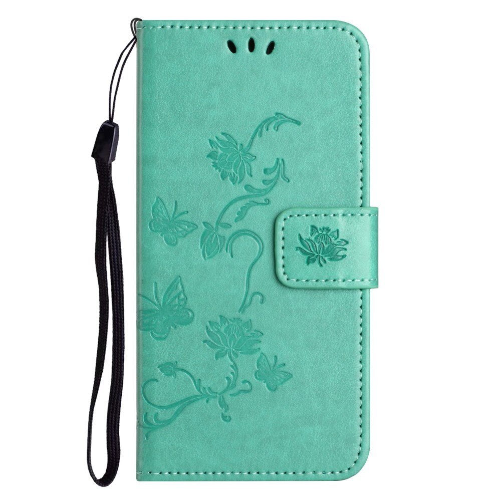 Étui en cuir à papillons pour Apple iPhone 14, Vert