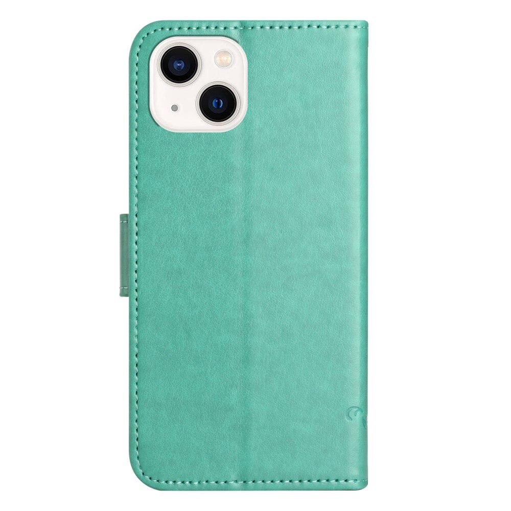 Étui en cuir à papillons pour Apple iPhone 14, Vert