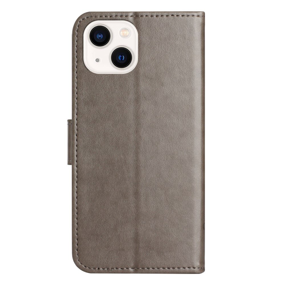 Étui en cuir à papillons pour iPhone 14 Plus, Gris