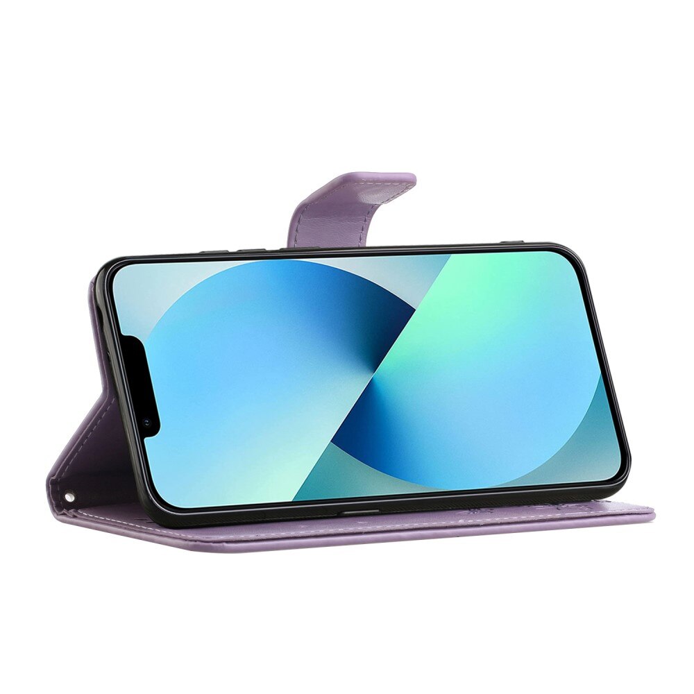 Étui en cuir à papillons pour iPhone 14 Plus, Violet
