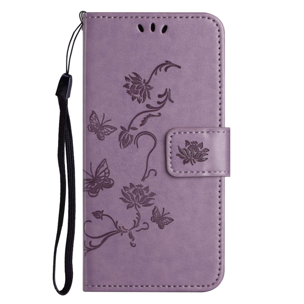 Étui en cuir à papillons pour iPhone 14 Plus, violet
