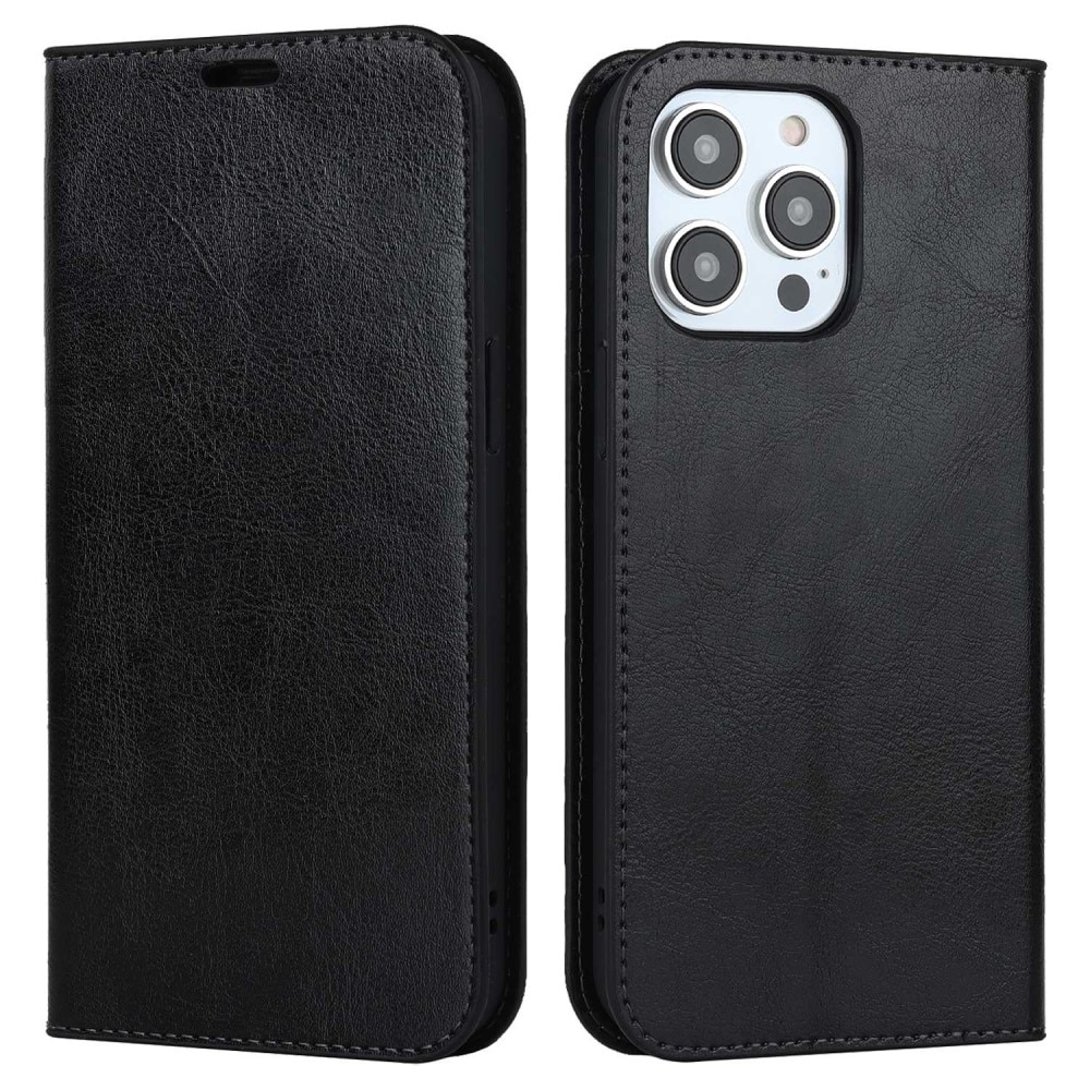 Coque portefeuille en cuir Veritable iPhone 14 Pro Max, noir