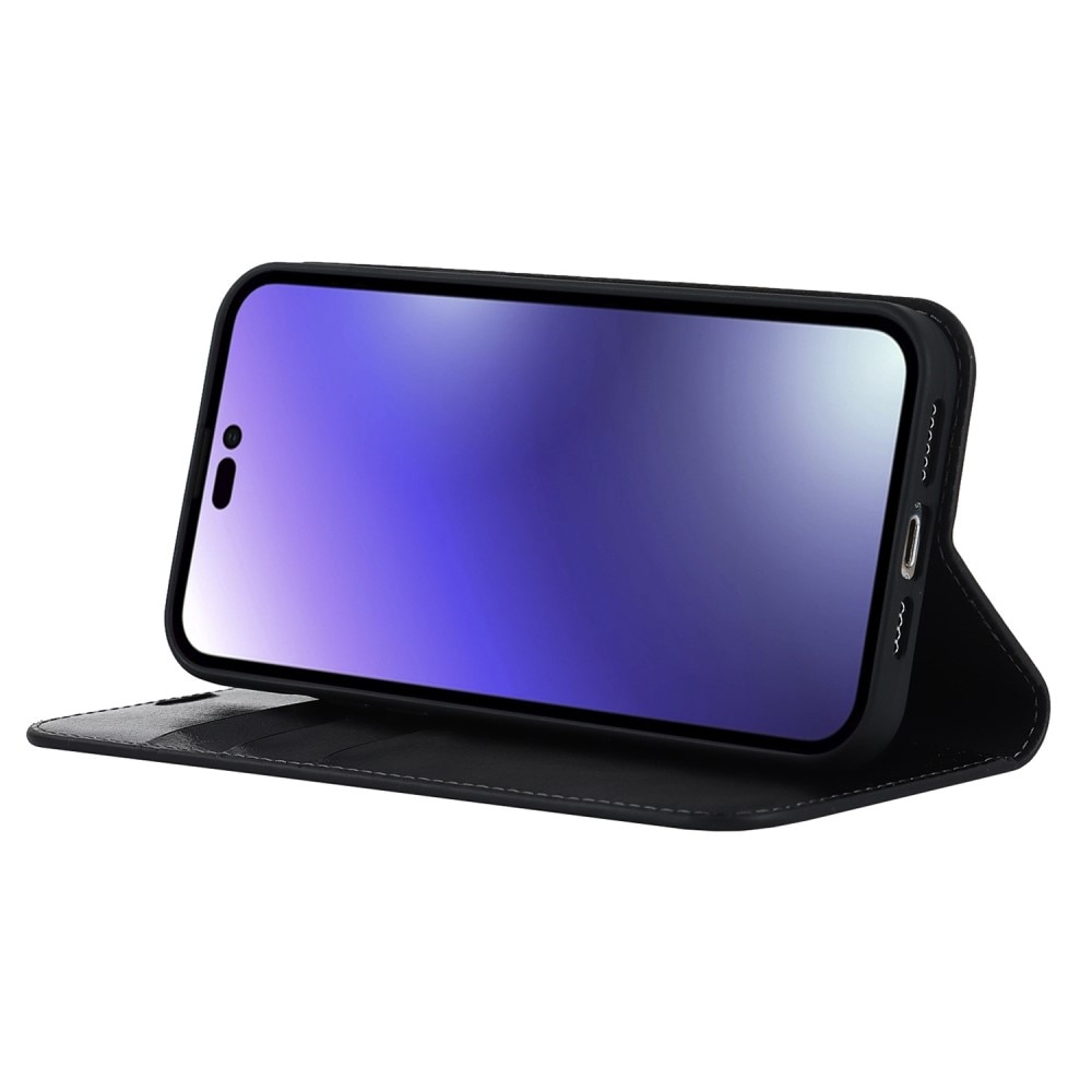 Coque portefeuille en cuir Veritable iPhone 14 Pro Max, Noir