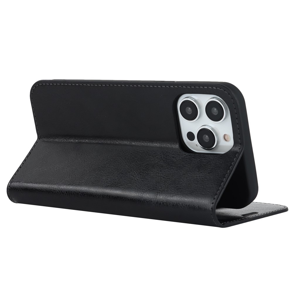 Coque portefeuille en cuir Veritable iPhone 14 Pro Max, Noir