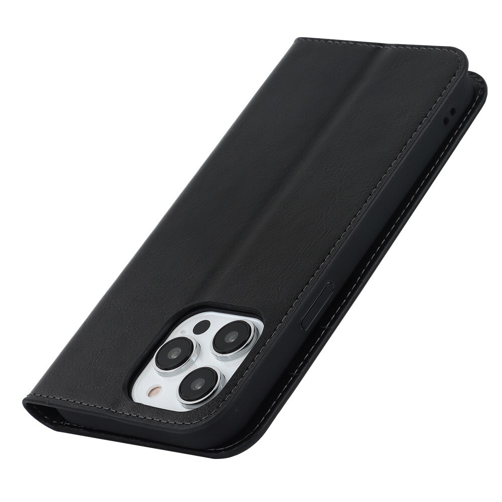 Coque portefeuille en cuir Veritable iPhone 14 Pro Max, Noir