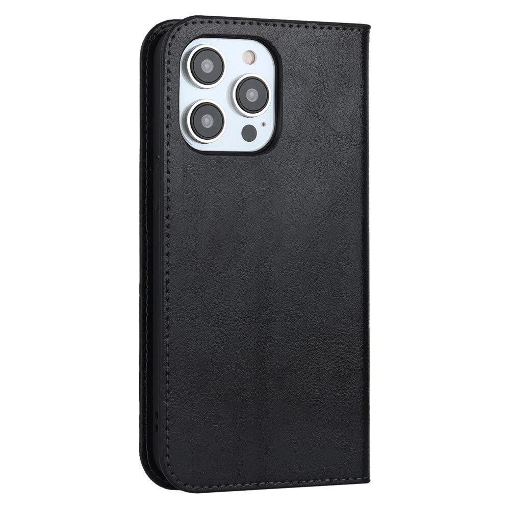 Coque portefeuille en cuir Veritable iPhone 14 Pro Max, noir