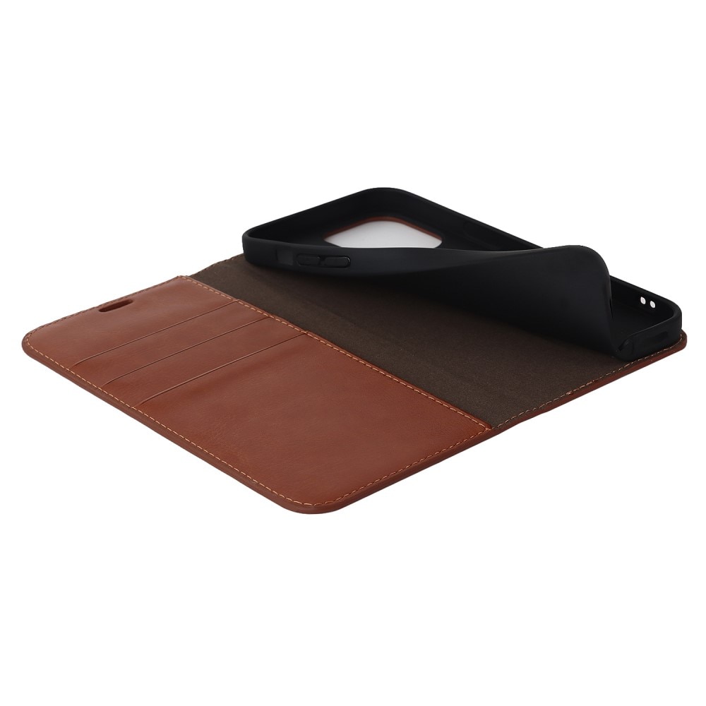 Coque portefeuille en cuir Veritable iPhone 14 Pro Max, Marron