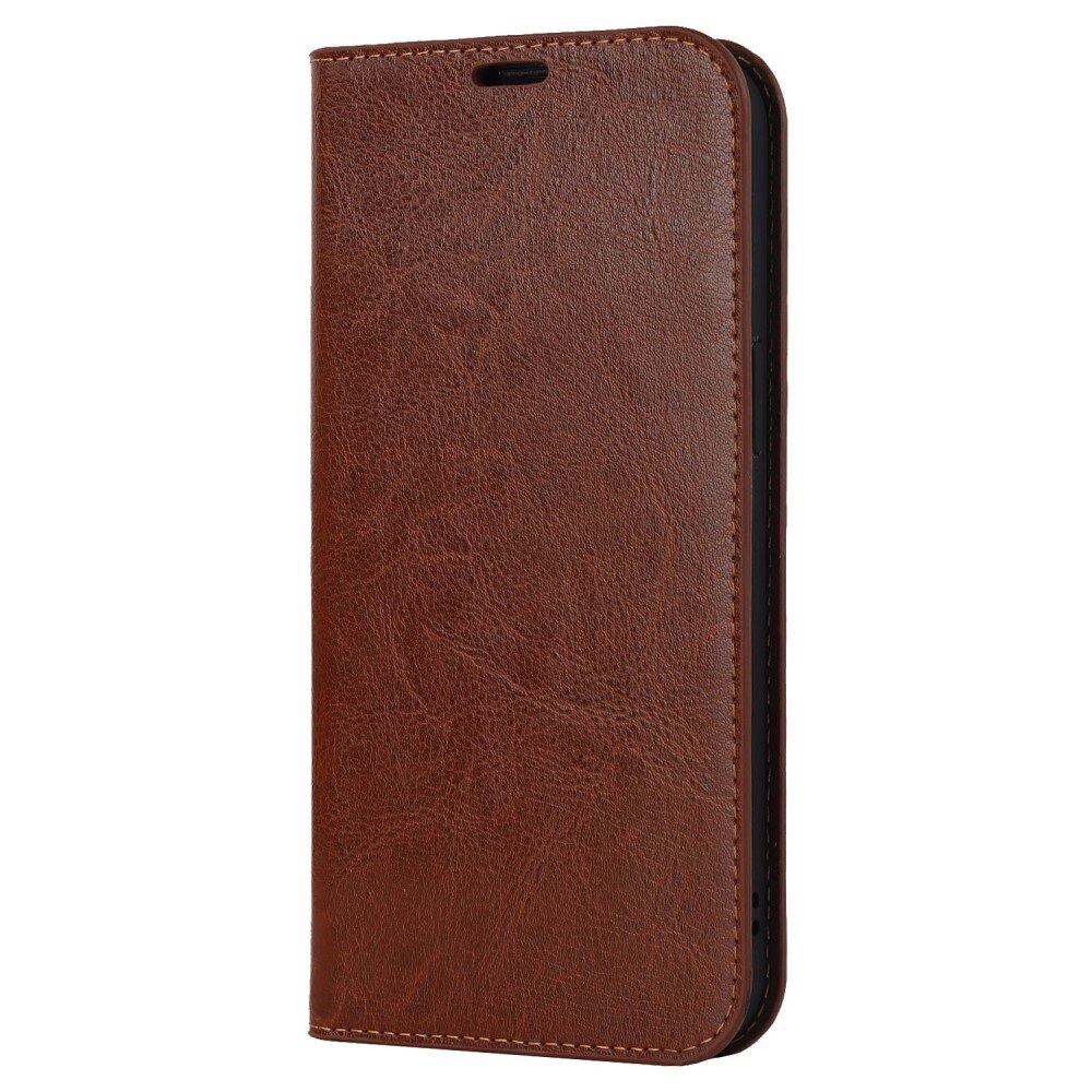 Coque portefeuille en cuir Veritable iPhone 14 Pro Max, Marron