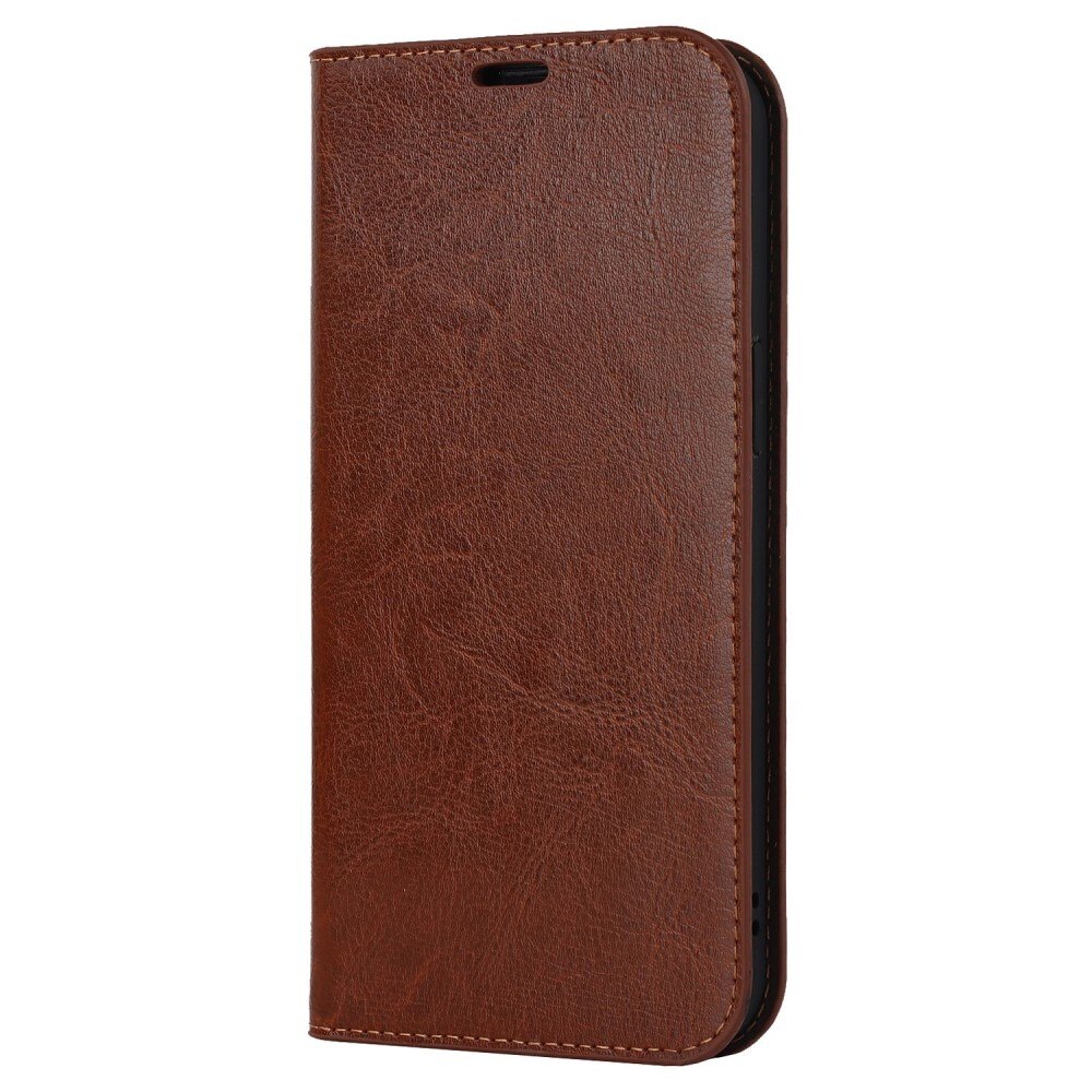 Coque portefeuille en cuir Veritable iPhone 14 Pro Max, marron