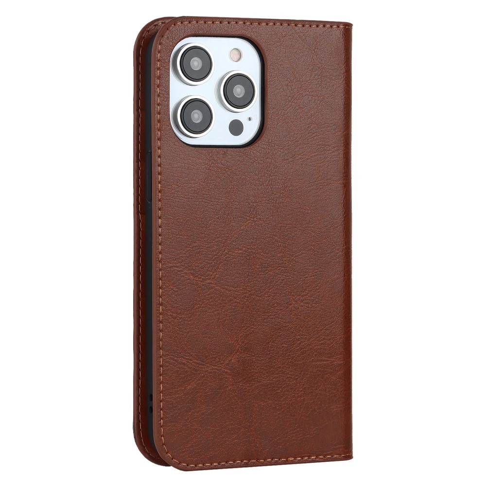 Coque portefeuille en cuir Veritable iPhone 14 Pro Max, marron