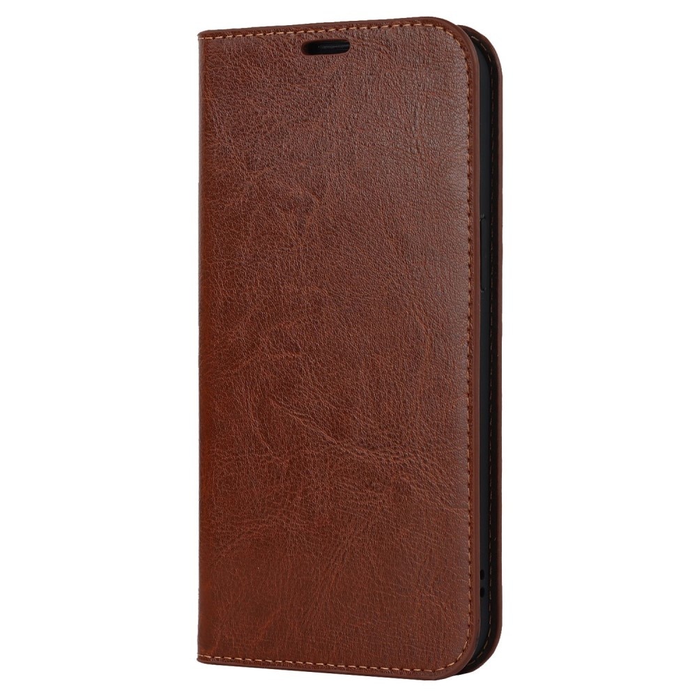 Coque portefeuille en cuir Veritable iPhone 14 Pro, Marron