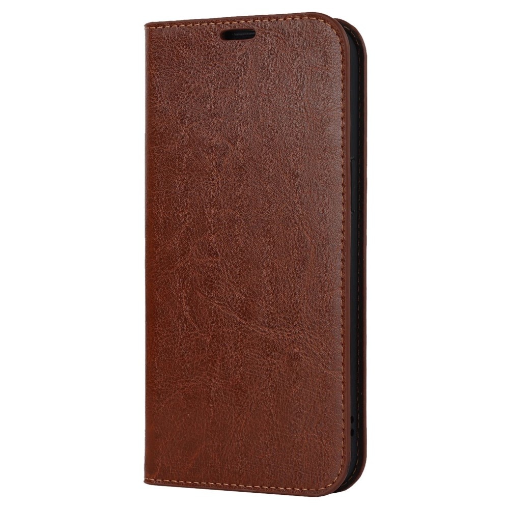 Coque portefeuille en cuir Veritable iPhone 14 Pro, marron