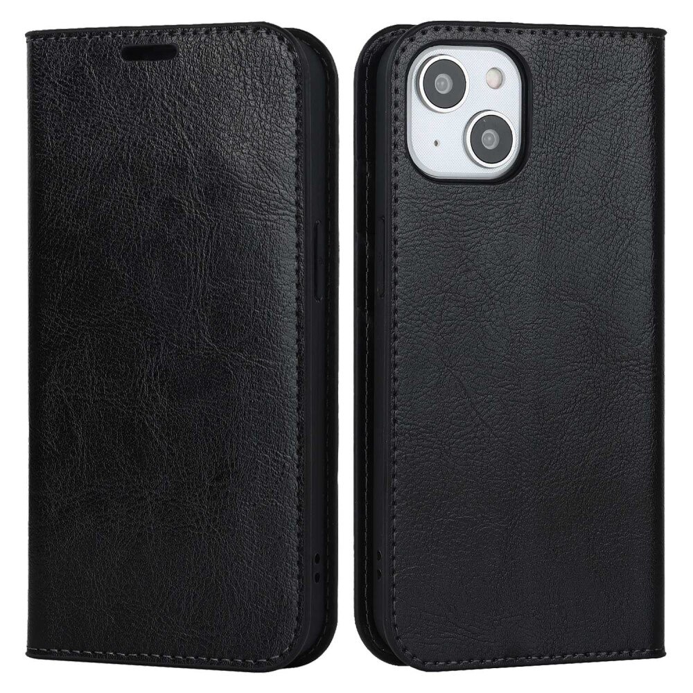 Coque portefeuille en cuir Veritable iPhone 14, noir